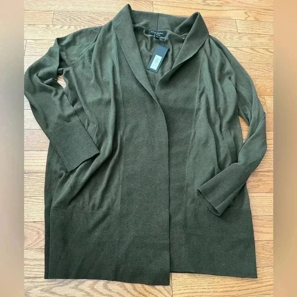 [Xs]Banana Republic Green Silk Cotton Blend Open Cardigan